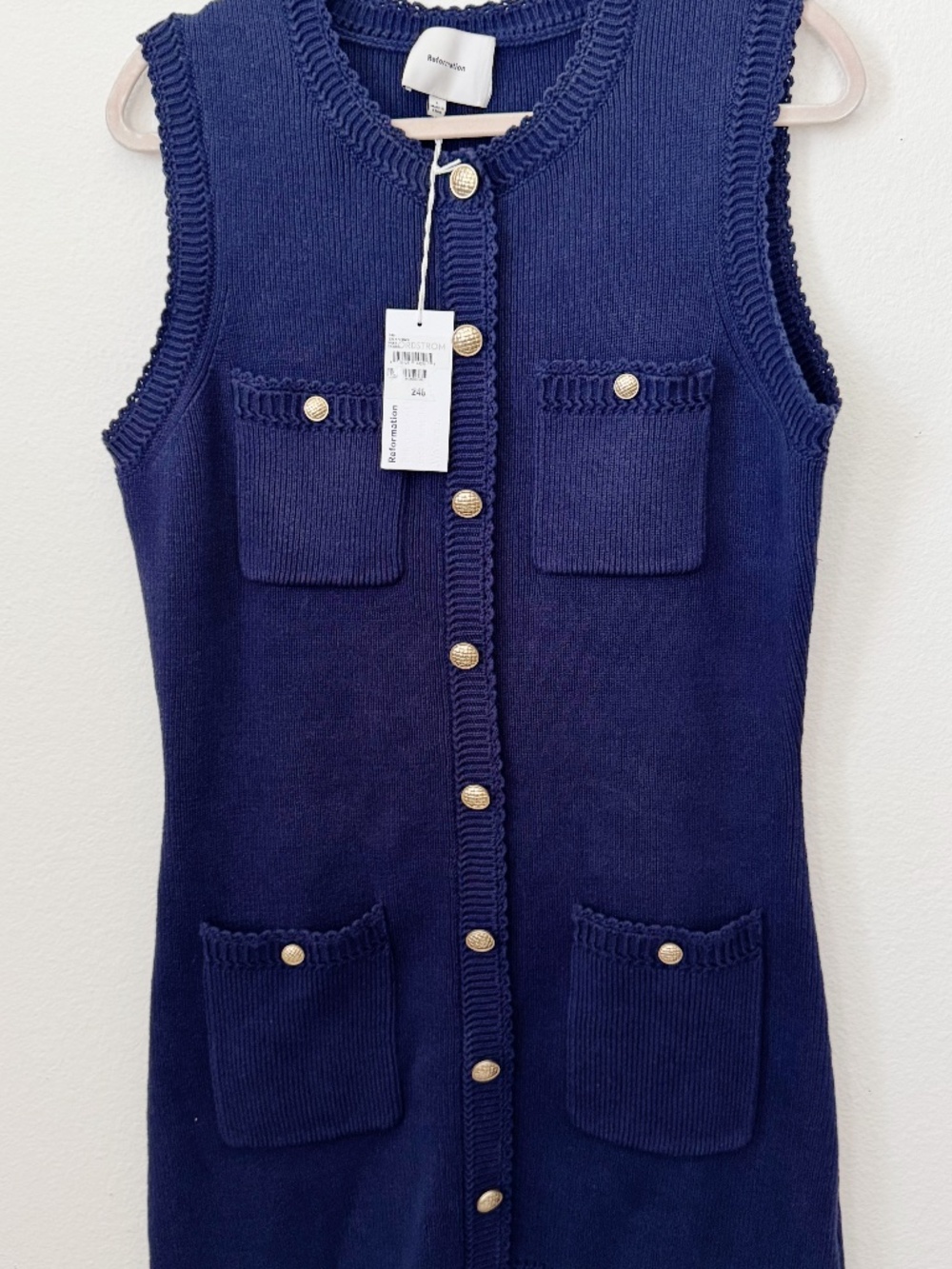 NWT Reformation Catalina Cotton Button Up Mini Dress Navy L - Picture 4 of 11